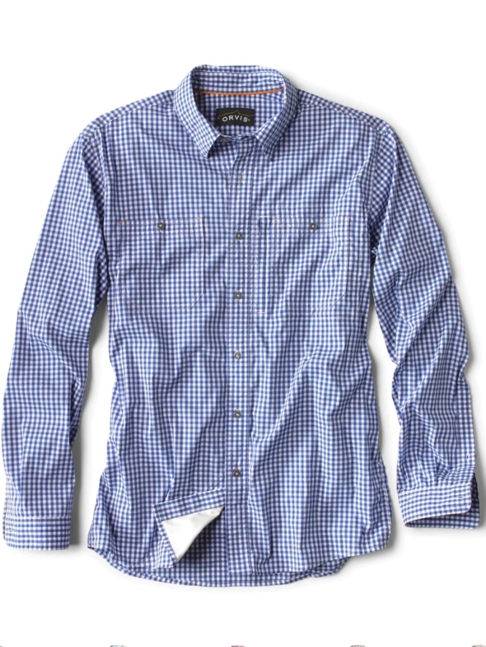 Orvis Mens Active Fit White Blue Gingam Long Sleeve Button Down Shirt Size XXL